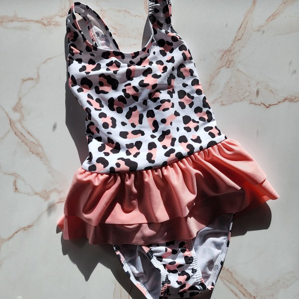 Baby Girls Summer Swimsuit Pink Leopard Ruffle Sleeveless Swimwear